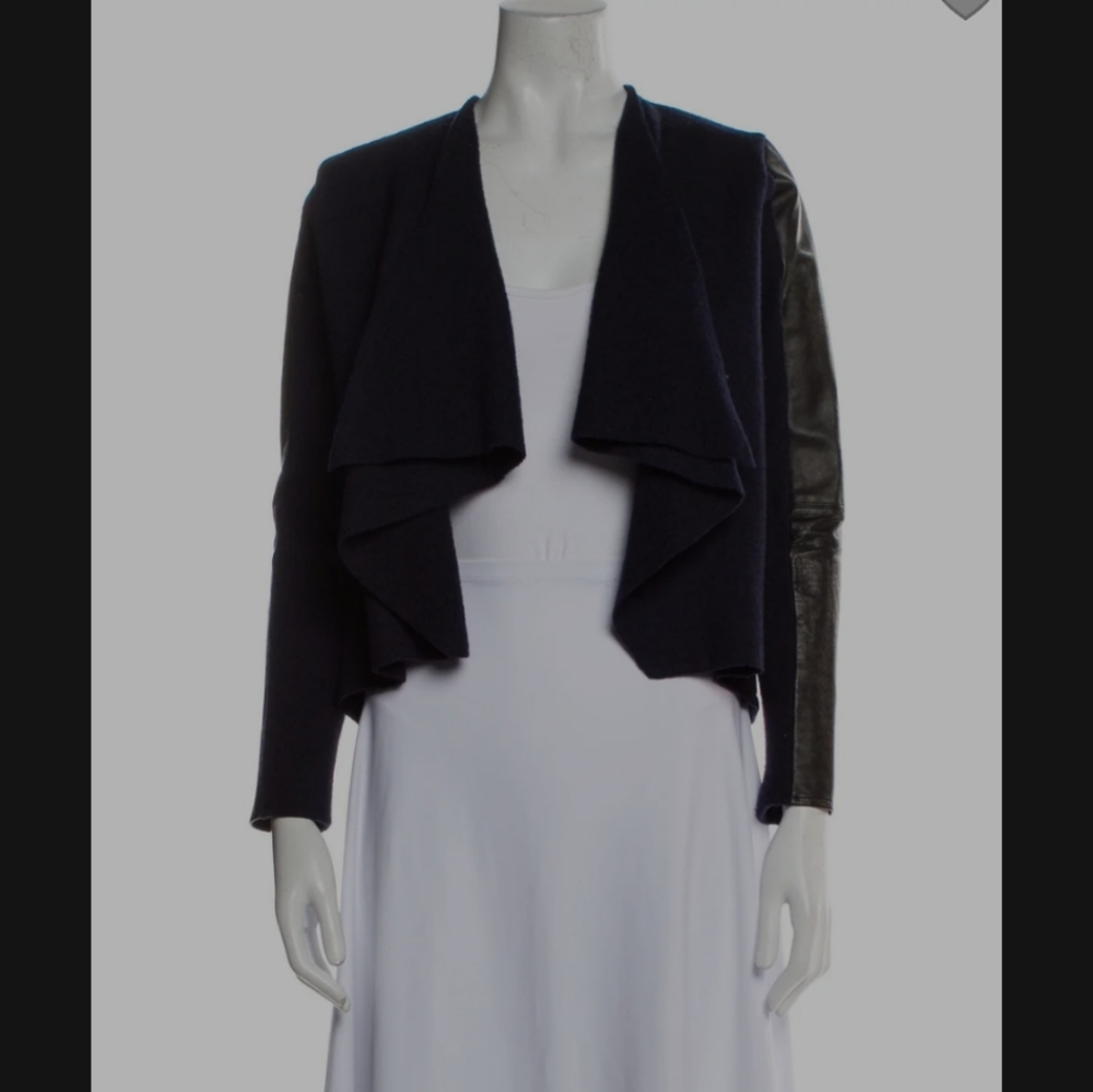 TED BAKER Gaeton Leather Trim Wool Cardigan Sweater S